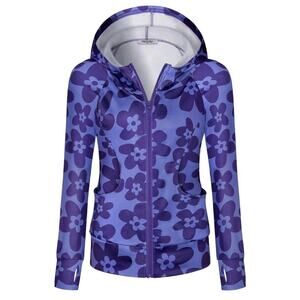 Hibelle Women's Full-Zip Fleece Lined Flower Power Hoodie Sports Sweatshirt Lrg